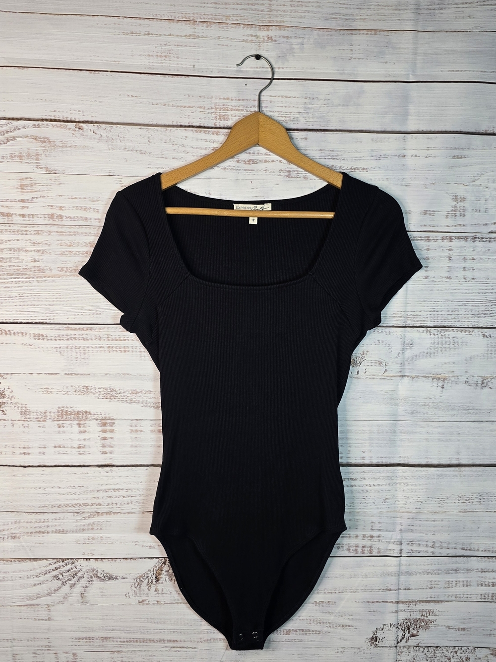 Express One Eleven Women’s Large Ribbed Square Neck Short Sleeve Bodysuit